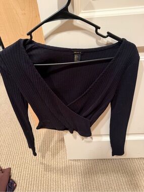 Forever 21 Black Ribbed Wrap Crop Top